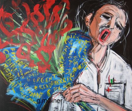 Aide-soignant tourment&eacute; au bouquet d'ordonnances (80 cm / 80 cm) 2009